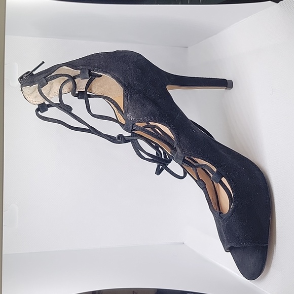 Vince Camuto Black Suede Lace Up High Heels - Picture 6 of 15